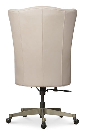 Hooker Furniture Lynn Executive Swivel Tilt Chair With Flared High Back, Top-Grain Leather & Glazed Gold Base Beige EC857-083