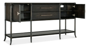 Hooker Furniture Retreat Pole Rattan Sideboard With Rope Accents, Dune Oak Veneer, Soft Pewter Hardware & Storage Dark Wood 6950-75917-99