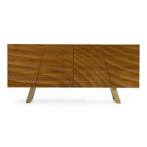 VIG Furniture Finley Walnut & Gold Mid‑Century Buffet Console — Corrugated Doors, Brushed Gold Legs, Spacious W71" Xh34" VGCSSB-16050-GLD