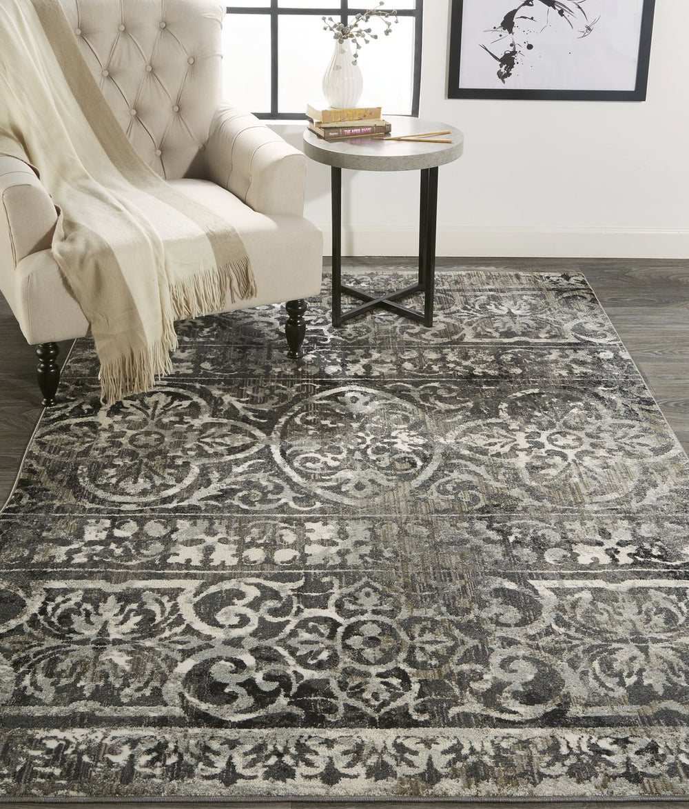 Feizy Rugs Kano Distressed Trellis Area Rug - Stain & Fade Resistant, Versatile Polypropylene Blend For Home Gray,Ivory,Taupe Polypropylene,Polyester 8643871fchlivyc16