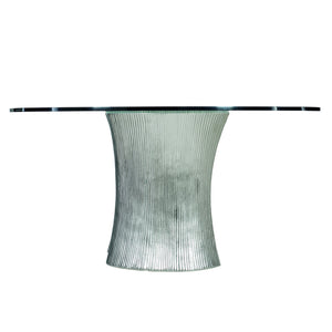 Bernhardt Bernhardt Sculptural Serpentine 54" Round Dining Table With Clear Tempered Glass & Bright Nickel Base K1413