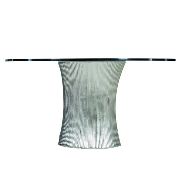 Bernhardt Bernhardt Sculptural Serpentine 54" Round Dining Table With Clear Tempered Glass & Bright Nickel Base K1413