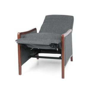 English Elm Christopher Knight Home® - Fabric Mid-Century Recliner Chair Grey – Pushback Upholstered Seat, Channel Stitching, Birch Wood Frame, Cozy 70451.00FGRY