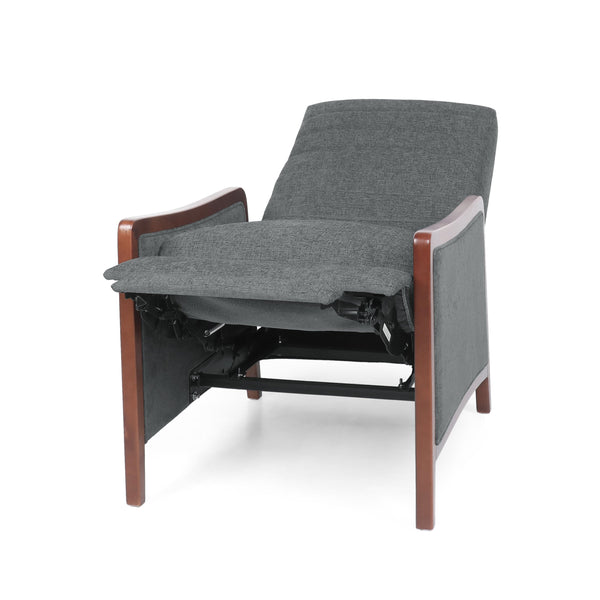 English Elm Christopher Knight Home® - Fabric Mid-Century Recliner Chair Grey – Pushback Upholstered Seat, Channel Stitching, Birch Wood Frame, Cozy 70451.00FGRY