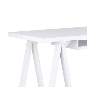 English Elm Sawhorse Desk - Handcrafted White Industrial Style With Spacious Work Surface & Keyboard Tray B136P159582-GIGA