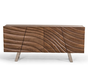 VIG Furniture Finley Walnut Mid-Century Buffet With Corrugated Ash Doors, Brushed Steel Legs, Spacious Storage VGCSSB-16050