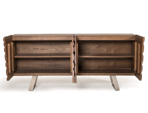 VIG Furniture Finley Walnut Mid-Century Buffet With Corrugated Ash Doors, Brushed Steel Legs, Spacious Storage VGCSSB-16050