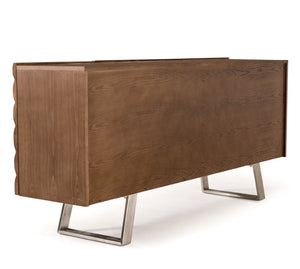VIG Furniture Finley Walnut Mid-Century Buffet With Corrugated Ash Doors, Brushed Steel Legs, Spacious Storage VGCSSB-16050