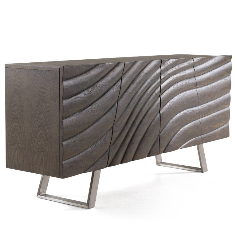 VIG Furniture Finley Grey Ash Mid-Century Buffet With Brushed Stainless Legs, Generous Hidden Storage, 71"W VGCS-SB-16050-GRY