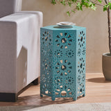 Christopher Knight Home® - Noble House - Wanda Indoor 14 Inch Crackle Teal Sunburst Iron Side Table