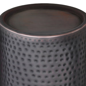 English Elm Corbin Handcrafted Hammered Metal Side Table — 16" Drum Accent Table with Durable Powder Coat Finish Black B136P158997