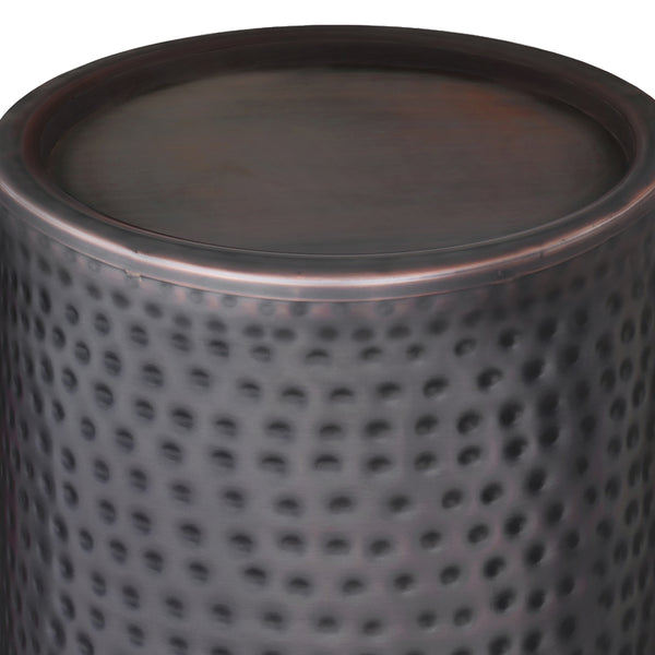 English Elm Corbin Handcrafted Hammered Metal Side Table — 16" Drum Accent Table with Durable Powder Coat Finish Black B136P158997