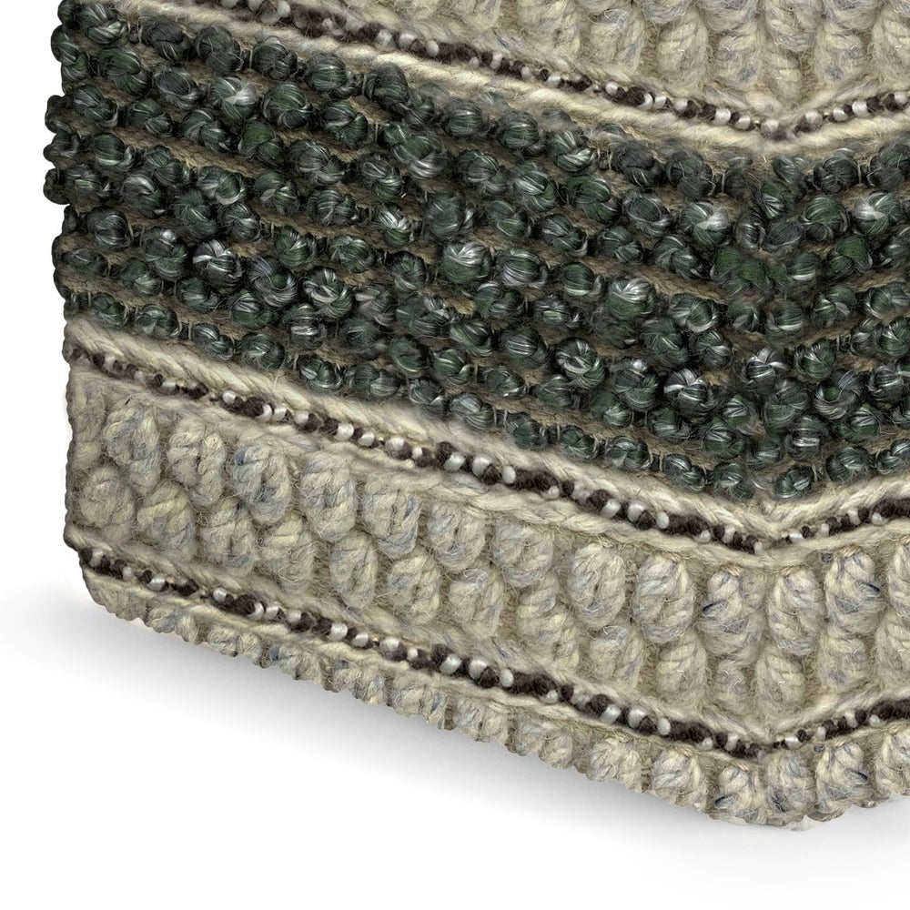 English Elm Grady Square Pouf - Artisan Woven Green & Natural Wool, Perfect Footstool And Accent Furniture B136P159323