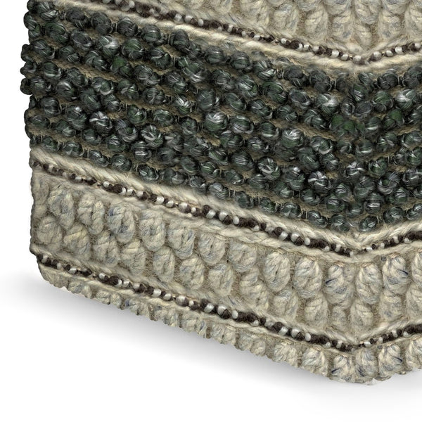 English Elm Grady Square Pouf - Artisan Woven Green & Natural Wool, Perfect Footstool And Accent Furniture B136P159323