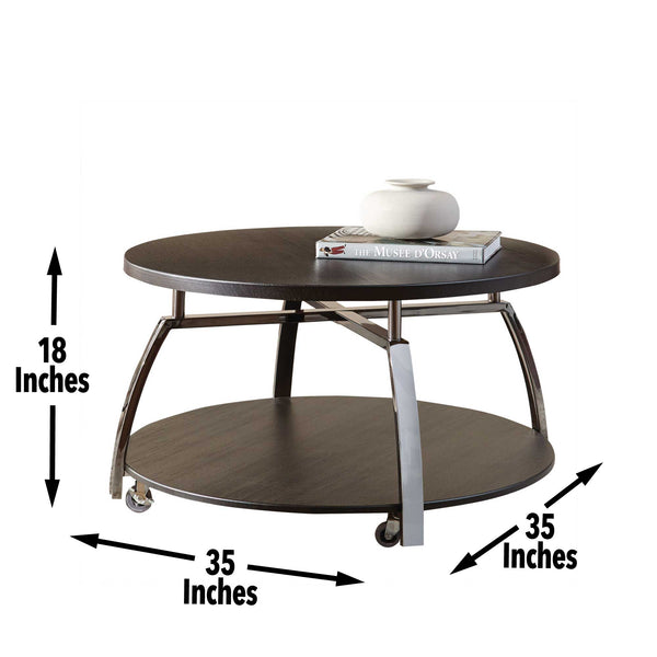 English Elm Steve Silver - Coham Brown 3-Piece Steel Table Set with Casters & Bottom Shelf – Mobile Cocktail & Storage Solution B081S00436
