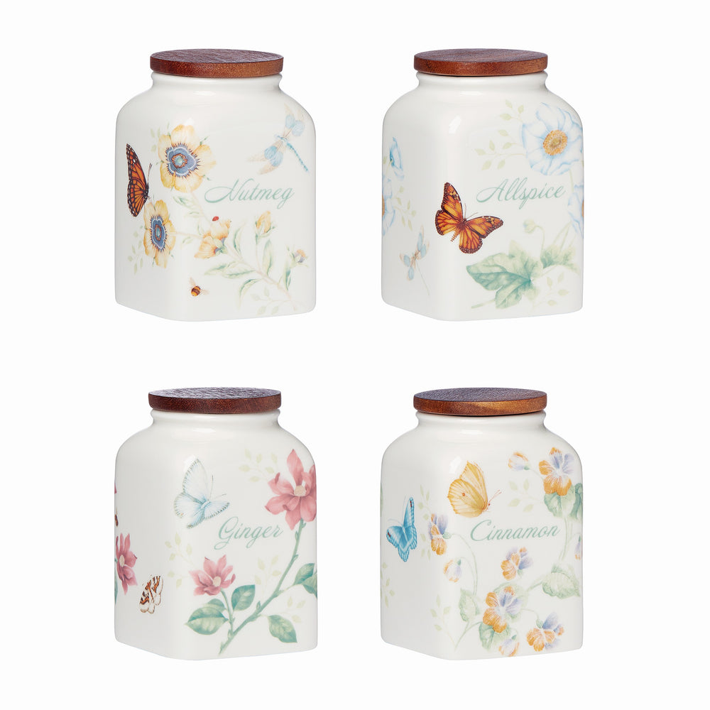 Lenox Butterfly Meadow Baking Spice Jars, Set of 4 Multi, WHITE PORCELAIN 895242