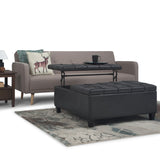 Hearth and Haven Multi-functional Large Square Ottoman with Faux Leather Upholstered and Stitching Tufted Top B136P159141 Black
