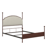 Homelegance By Top-Line Finola Cream Curved Top Cherry Brown Metal Poster Bed Black Linen