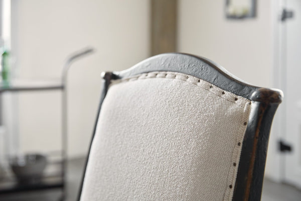 Hooker Furniture Ciao Belgian-Inspired Upholstered Arm Chair With Scalloped Seat, Nailhead Trim & Distressed Black Finish 5805-75300-99