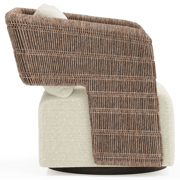 Bernhardt Bernhardt Maldives Wicker Swivel Patio Chair with Teak Base and Plush Down Pillow O2352SD
