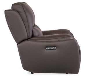 Hooker Furniture Kramer Zero Gravity Power Recliner In Oslo Ivory Leather With Usb Port, Bustle Back, Metal Base Brown SS719-PHZ1-089