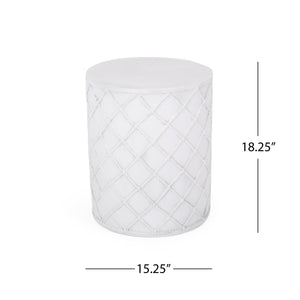 English Elm End Table Cylindrical Concrete Side with Nautical Rope Texture for Indoor Outdoor Use 73435.00