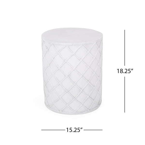 English Elm End Table Cylindrical Concrete Side with Nautical Rope Texture for Indoor Outdoor Use 73435.00