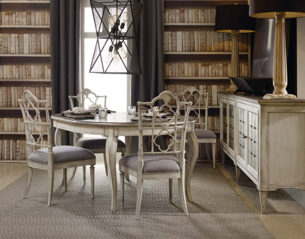 Hooker Furniture Melange Four-Door Credenza With Champagne Crackle Finish, Eglomisé Accents & Media-Ready Storage 1610-85006-WH