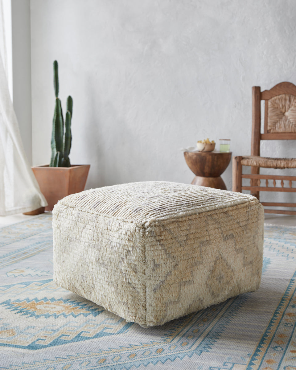 Freyja FJPF-001 14"H x 24"W x 24"D Pouf FJPF001-142424  Off-White, Ash, Slate Grey Taupe, Pearl, Khaki, Light Silver Surya