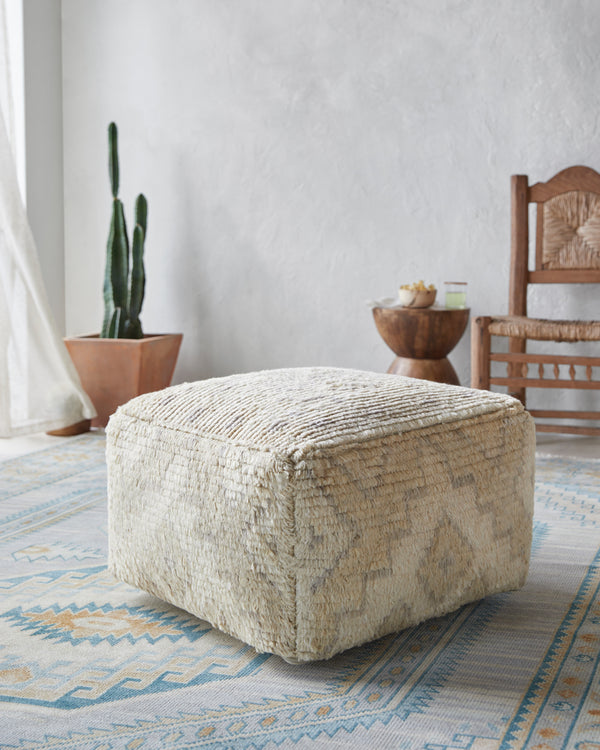 Freyja FJPF-001 14"H x 24"W x 24"D Pouf FJPF001-142424  Off-White, Ash, Slate Grey Taupe, Pearl, Khaki, Light Silver Surya
