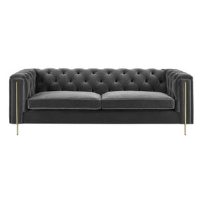English Elm Steve Silver - Charlene Velvet Button Tufted Sofa with Chesterfield Rolled Arms, Brass Accents, Plush Foam Seating Dark Gray B081P157402