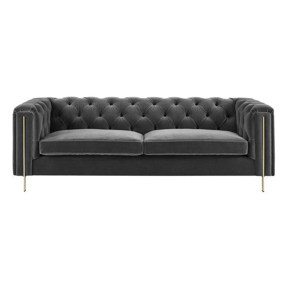 English Elm Steve Silver - Charlene Velvet Button Tufted Sofa with Chesterfield Rolled Arms, Brass Accents, Plush Foam Seating Dark Gray B081P157402