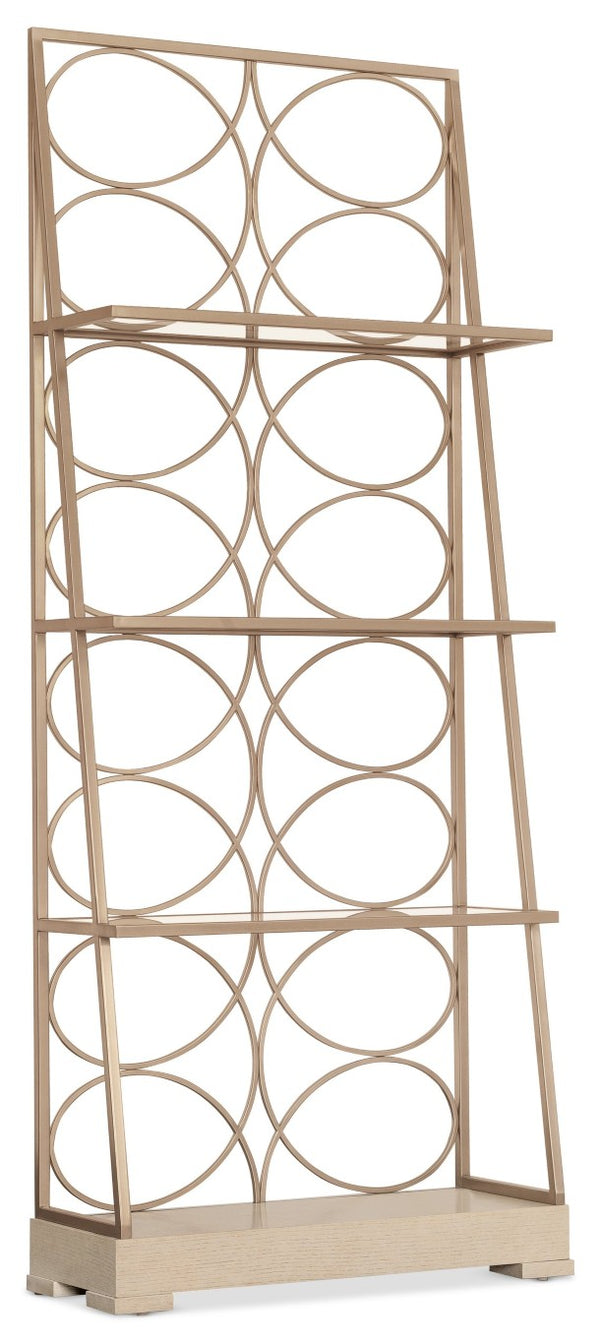 Hooker Furniture Melange Polished Limestone Etagere With Angled Frame, Glass Shelves & Geometric Circle Motif (92) 628-50741-95