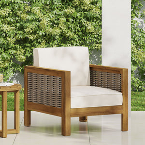 English Elm Christopher Knight Home® - Outdoor Acacia Wood Club Chair With Wicker Accents - Teak Finish, Water-Resistant Cushions, Perfect For Patios 68942.00BGE