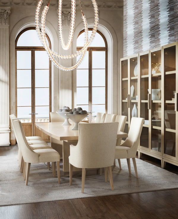 Hooker Furniture Westwood Polished Limestone Rectangle Dining Table With Two 20" Leaves, Quartered Oak Veneers, Double Pedestal 6133-75200-80