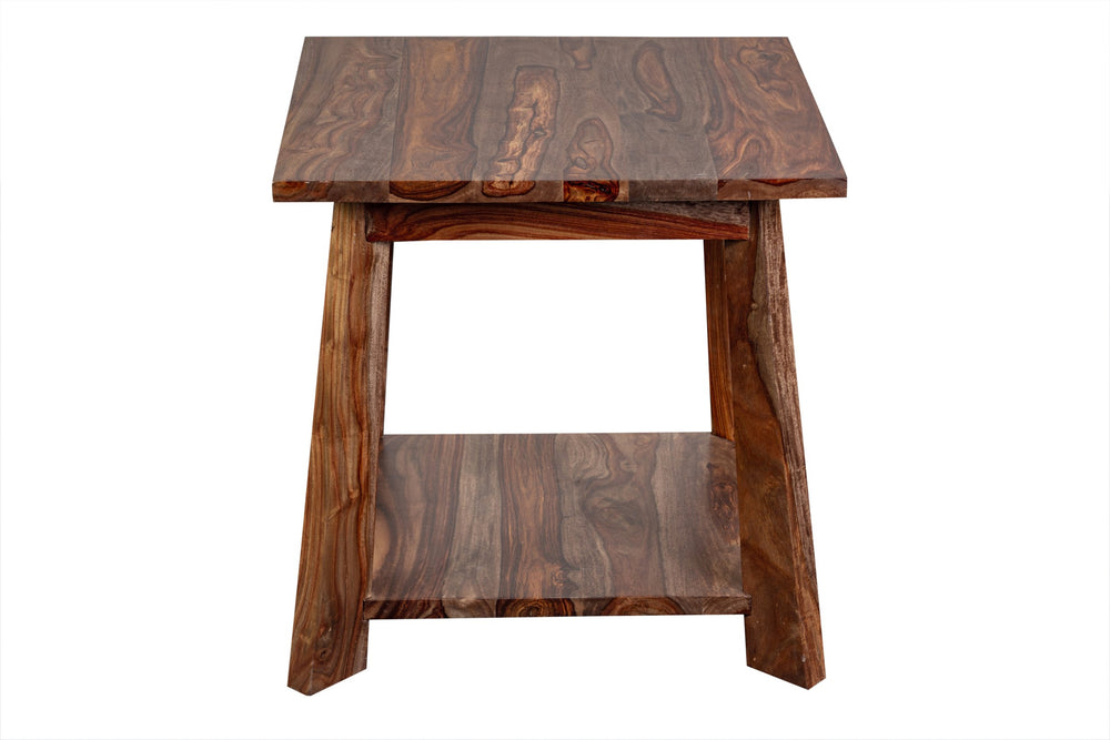 Porter Designs Kalispell Solid Sheesham Wood End Table – Handcrafted Elegance With Unique Grain Brown Wood 05-196-07-2439