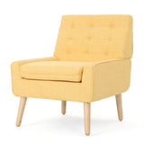 Christopher Knight Home® - Noble House - Eilidh Mid-Century Modern Button Tufted Fabric Chair, Muted Yellow and Natural