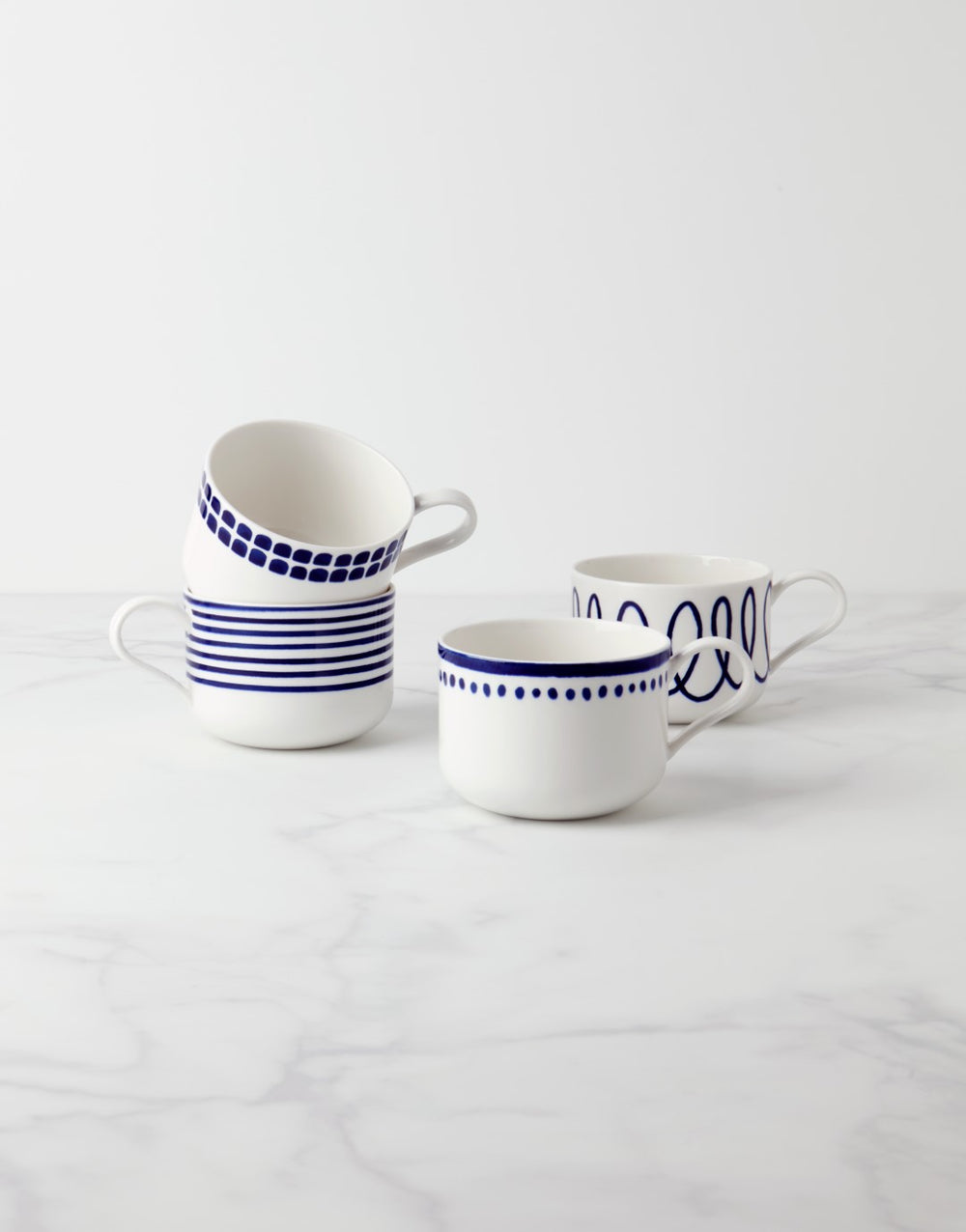 Lenox Kate Spade Charlotte Street 4-Piece Assorted Mugs Blue, WHITE PORCELAIN 893855
