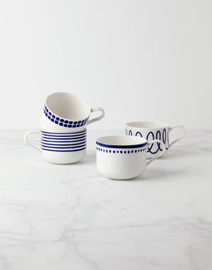 Lenox Kate Spade Charlotte Street 4-Piece Assorted Mugs Blue, WHITE PORCELAIN 893855