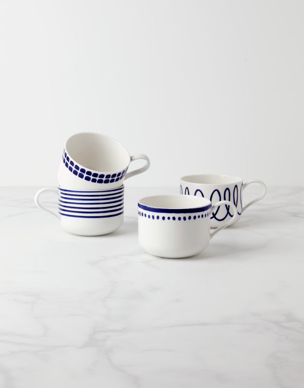 Lenox Kate Spade Charlotte Street 4-Piece Assorted Mugs Blue, WHITE PORCELAIN 893855