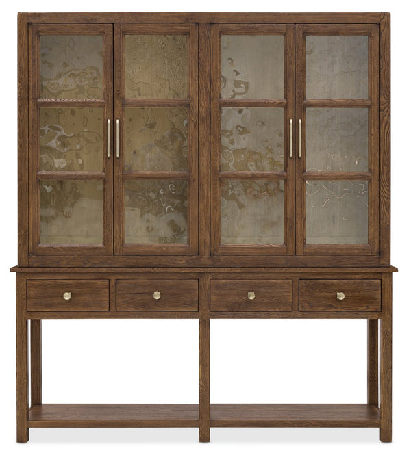 Hooker Furniture Driftwood Oak Sideboard with Seeded Glass Doors Led Lighting and Artisan Hardware 6820-75900-85