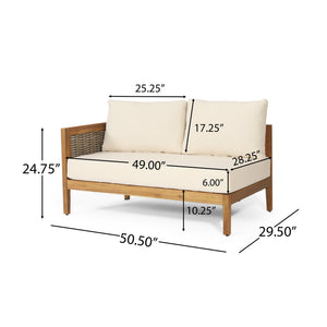English Elm Crowne Five Piece Outdoor Chat Set Acacia Wood Woven Rattan Resort Patio Lounge 73149.00-74129-30-31