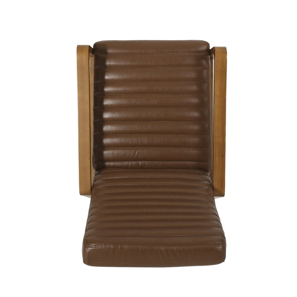 English Elm Christopher Knight Home® - Faux Leather Wood Hand Manual Club Recliner Light Brown PU Push-Back Channel Stitching Rubberwood Frame 71261.00PUCOGN