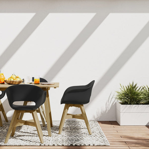 English Elm Kona Outdoor Dining Chair Set of 2 — Handcrafted Acacia Wood Base with Durable Molded Plastic Seat, Weather-Resistant Comfort Black B136P159377