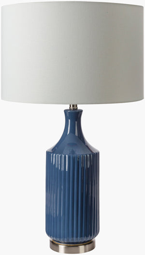 Surya Filaki Modern Elegant Accent Table Lamp - 31" Tall High-grade Ceramic & Linen Shade Design Body, Blue,Base, Metallic ,Nickel,Shade, White,Finial, Metallic ,Silver,Harp, Metallic ,Nickel,Cord, Black Ceramic,Iron,Linen,Polyester,Iron Fki-001