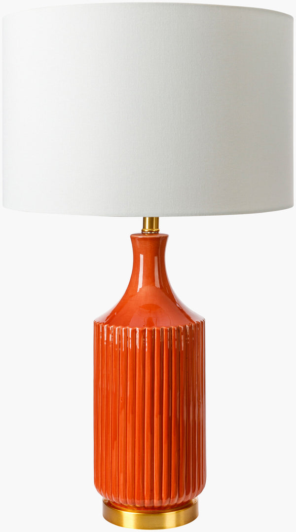 Surya Filaki Modern Elegant Accent Table Lamp - 31" Tall High-grade Ceramic & Linen Shade Design Body, Orange,Base, Metallic ,Brass,Shade, White,Finial, Metallic ,Brass,Harp, Metallic ,Nickel,Cord, Black Ceramic,Iron,Linen,Polyester,Iron Fki-003