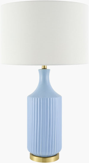 Surya Filaki Modern Elegant Accent Table Lamp - 31" Tall High-grade Ceramic & Linen Shade Design Body, Blue,Base, Metallic ,Brass,Shade, White,Finial, Metallic ,Brass,Harp, Metallic ,Brass,Cord, Translucent Ceramic,Iron,Linen,Polystyrene,Iron Fki-006