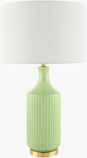 Surya Filaki Modern Elegant Accent Table Lamp - 31" Tall High-grade Ceramic & Linen Shade Design Body, Green,Base, Metallic ,Brass,Shade, White,Finial, Metallic ,Brass,Harp, Metallic ,Brass,Cord, Translucent Ceramic,Iron,Linen,Polystyrene,Iron Fki-008