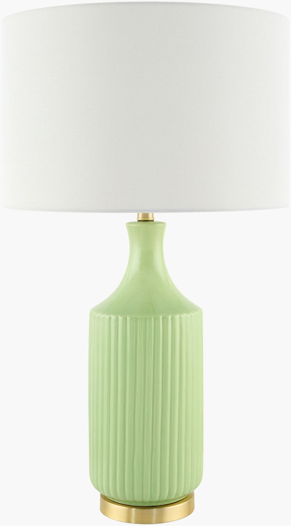 Surya Filaki Modern Elegant Accent Table Lamp - 31" Tall High-grade Ceramic & Linen Shade Design Body, Green,Base, Metallic ,Brass,Shade, White,Finial, Metallic ,Brass,Harp, Metallic ,Brass,Cord, Translucent Ceramic,Iron,Linen,Polystyrene,Iron Fki-008