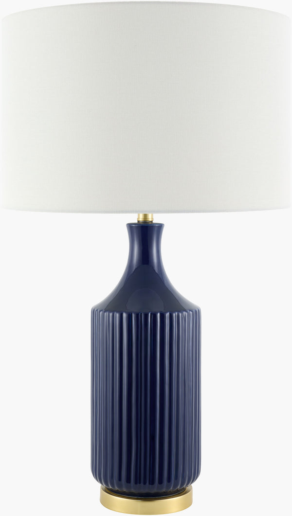 Surya Filaki Modern Elegant Accent Table Lamp - 31" Tall High-grade Ceramic & Linen Shade Design Body, Blue,Base, Metallic ,Brass,Shade, White,Finial, Metallic ,Brass,Harp, Metallic ,Brass,Cord, Translucent Ceramic,Iron,Linen,Polystyrene,Iron Fki-009